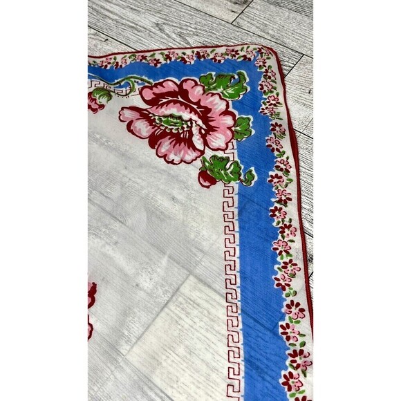 Designer Vtg Handkerchief PINK Tree Blossoms Floral Carol Stanley Hand Rolled - Picture 2 of 7